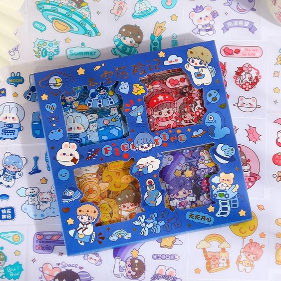 Ready Stock 100pcs Space Adventure Sticker Gift Box Set Cute Cartoon