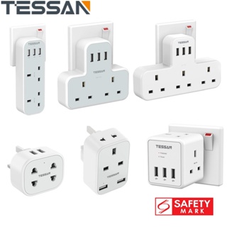 TESSAN USB Plug Wall Socket Extender with 2 Outlets and 2 USB Ports,  Multiple European Plug Socket Adapter Overload Protection