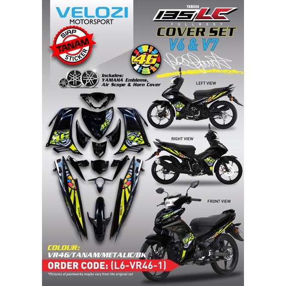 Velozi Body Kit Cover Set Vr46 Tanam Metalic Black Yamaha Lc135 V6 And V7 Shopee Malaysia 9935