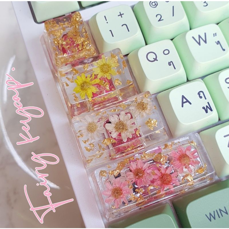 Keycap resin Flower Keycaps Mixed With Gold Flames Per Piece For