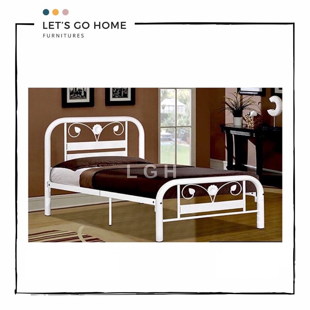 Classic Modern Metal Single Bed Frame | Katil Besi Single Size | White ...