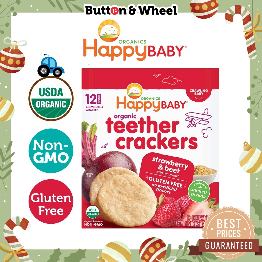 Happy Baby Organic Teether Crackers Strawberry & Beet with Amaranth