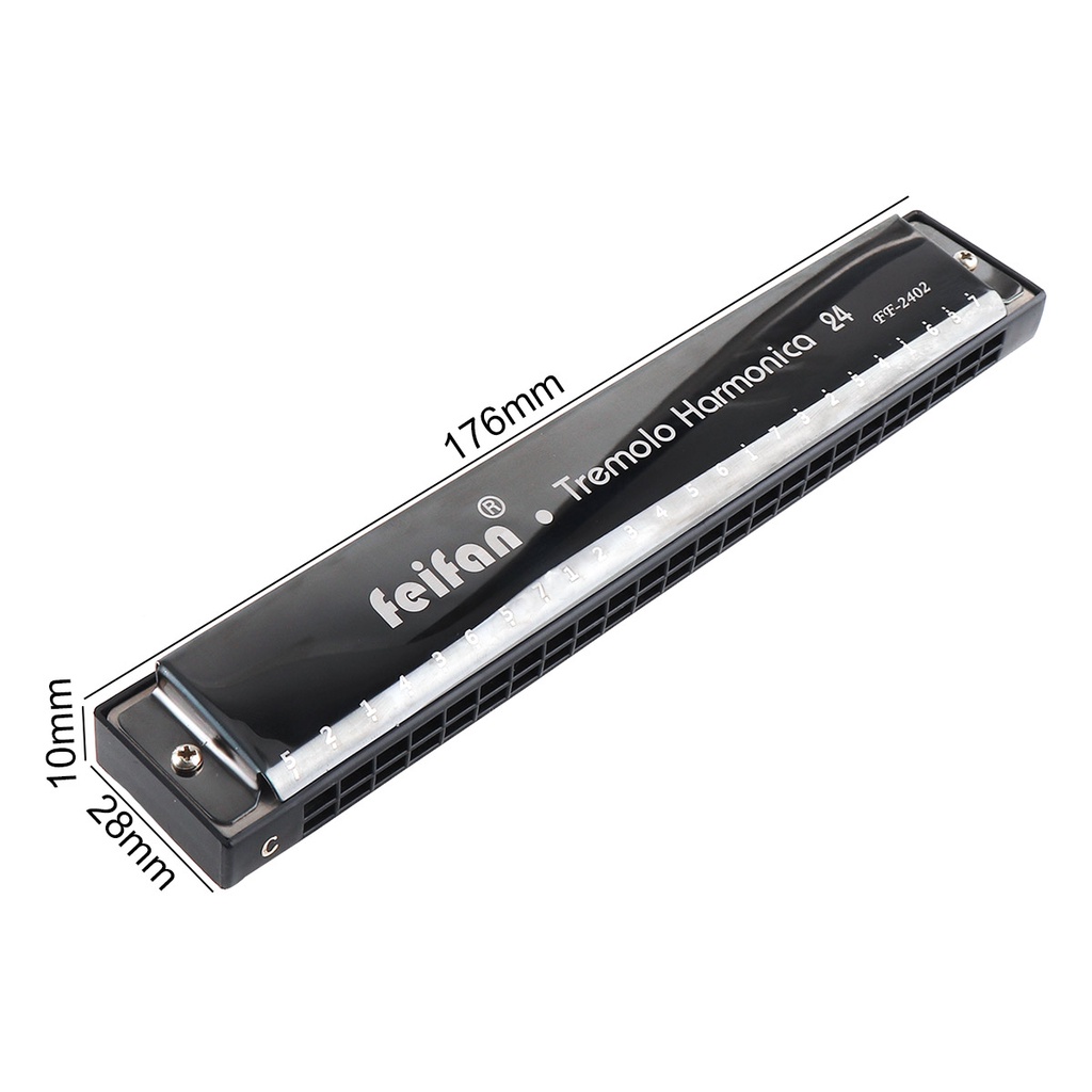 24 Holes 8K Titanium Harmonica Tremolo Tone KeyC Harp Mouth Organ ...