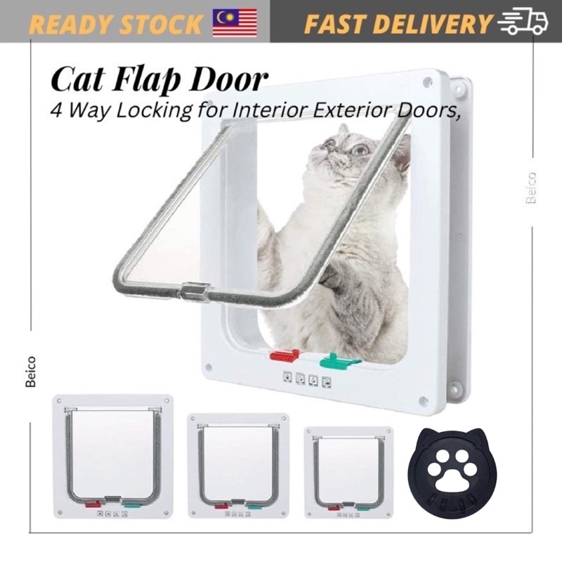 Cat Door Flap Large 4 Way Locking for Interior Exterior Doors Pet Door