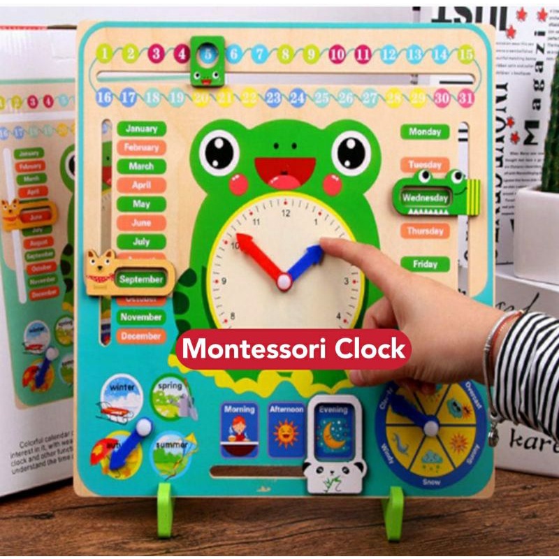Montessori Clock Wooden Toys Weather Season Month Calendar Musim Cuaca ...