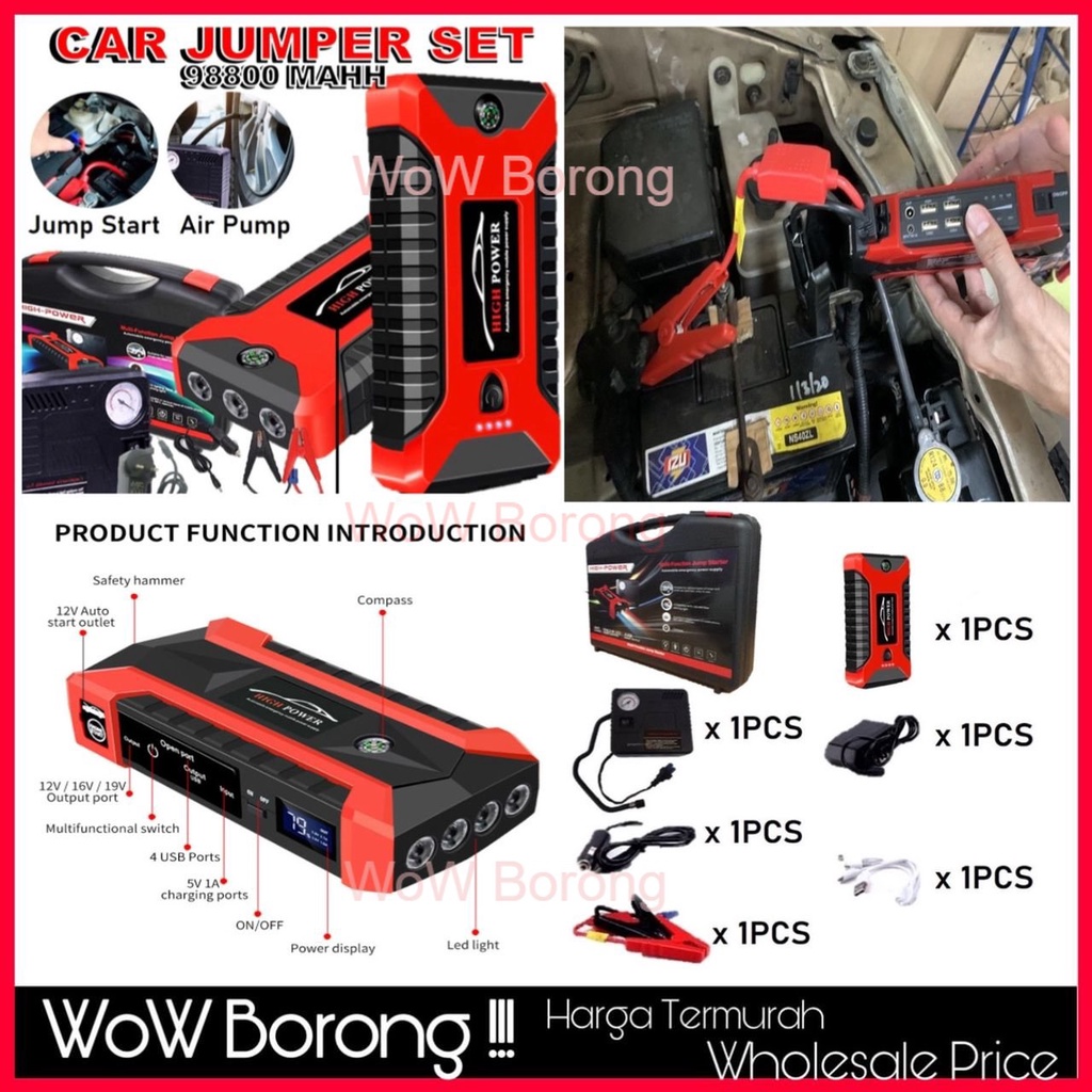 99800mAh 12V Jumpstart Car Jumper Powerbank with Tyre Air Pump Starter