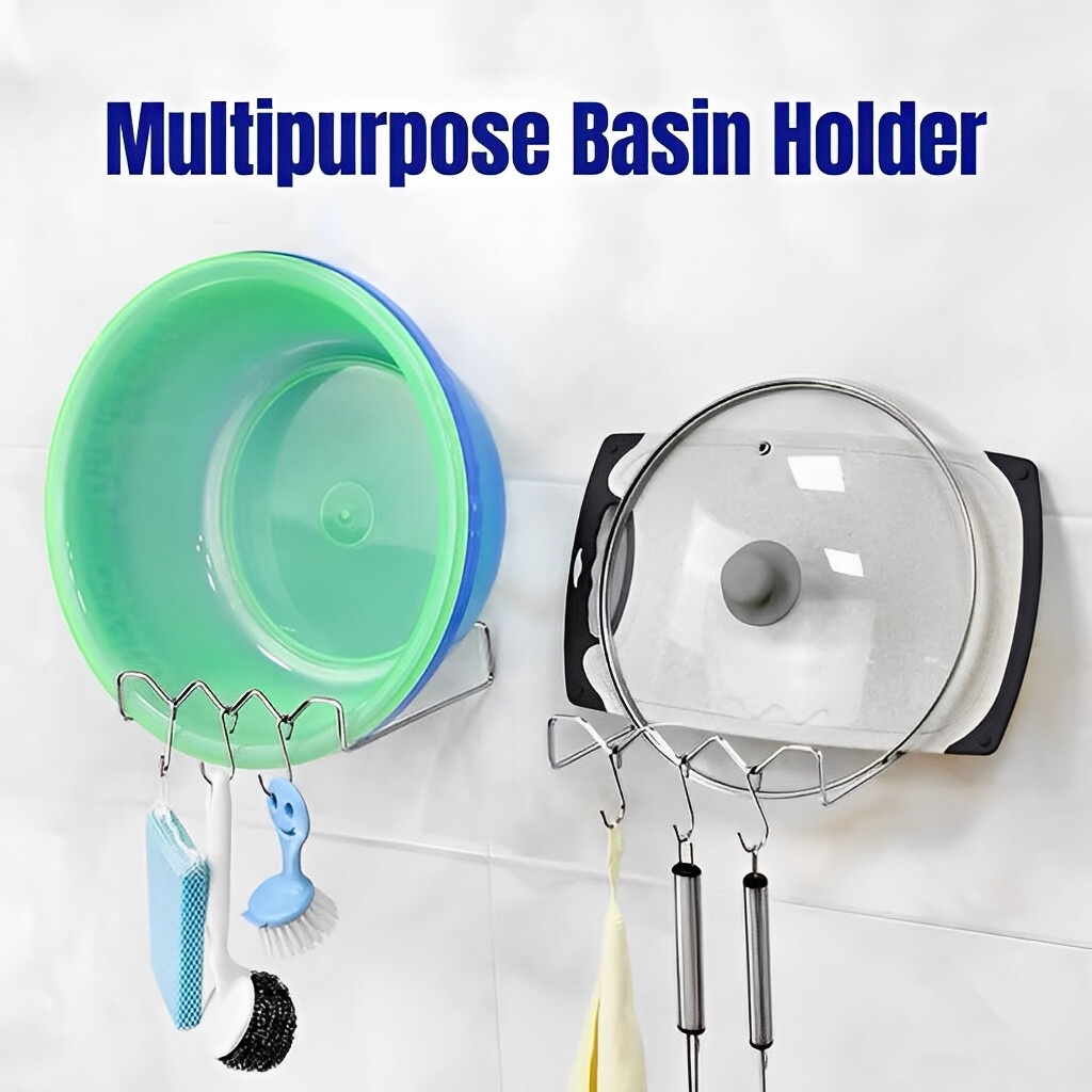 Stainless Steel Washbasin Rack Bathroom Hook Rack Free Punch Storage ...