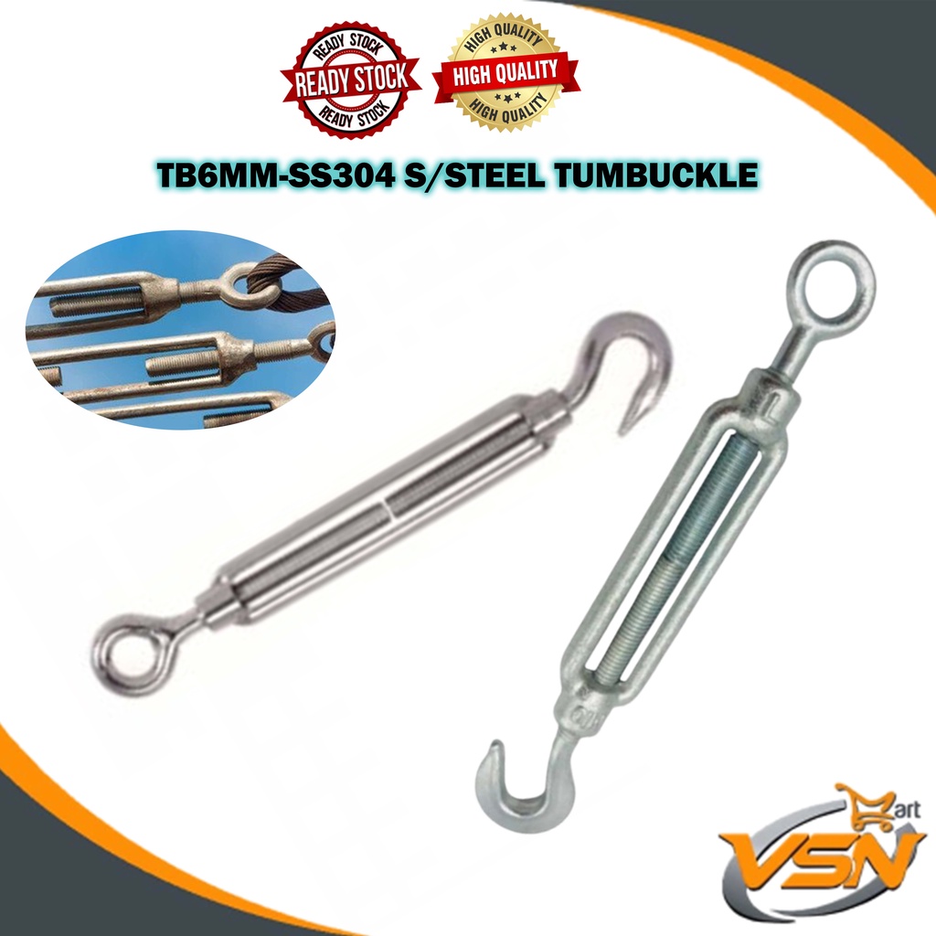 Stainless Steel Turnbuckle SS304 6MM Hook & Eye For Wire Rope | Shopee ...