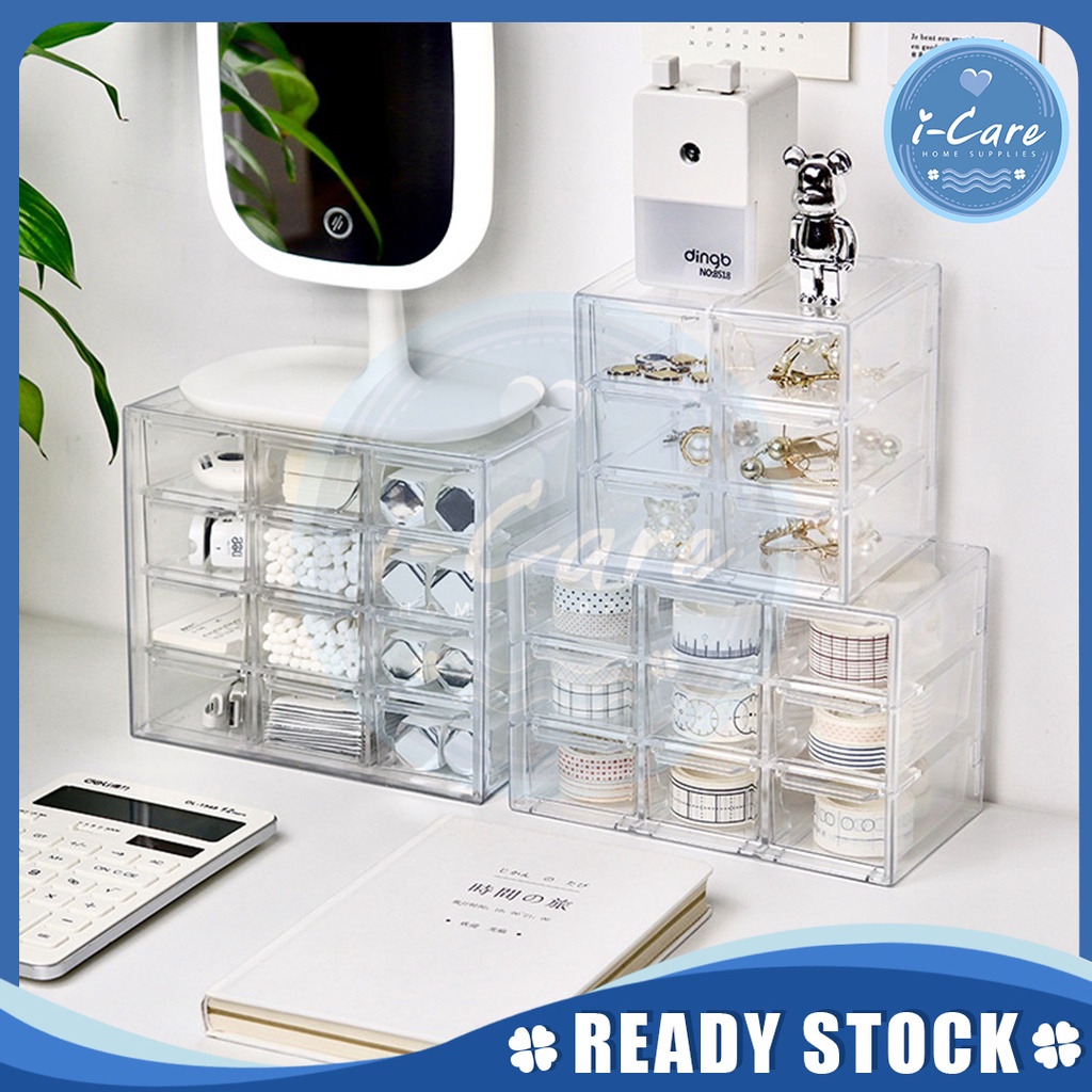 【I215 READY STOCK】 Transparent Colors Desktop Organizer Box Stationery ...