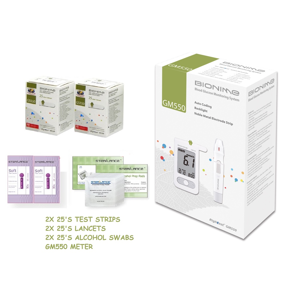 Bionime GM550 Blood Glucose Monitoring System WITH 50's Test strips ...