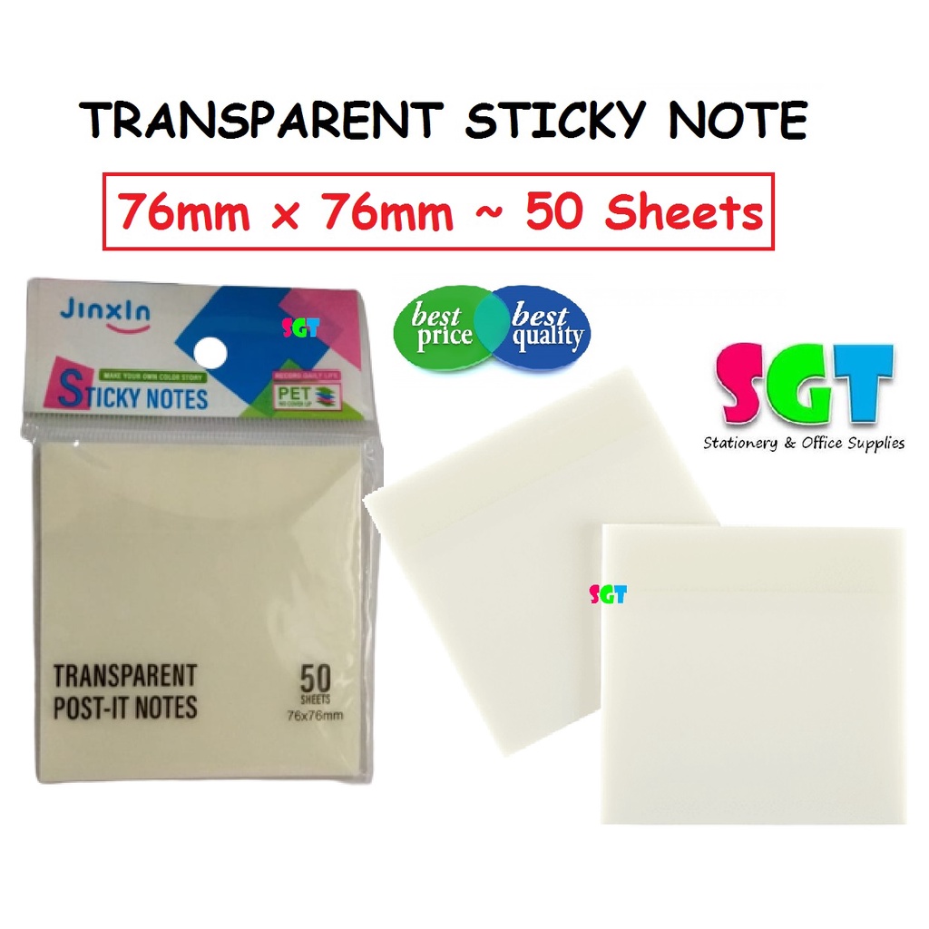 Transparent Sticky Notes 76mm x 76mm ( 50 Sheets) | Shopee Malaysia