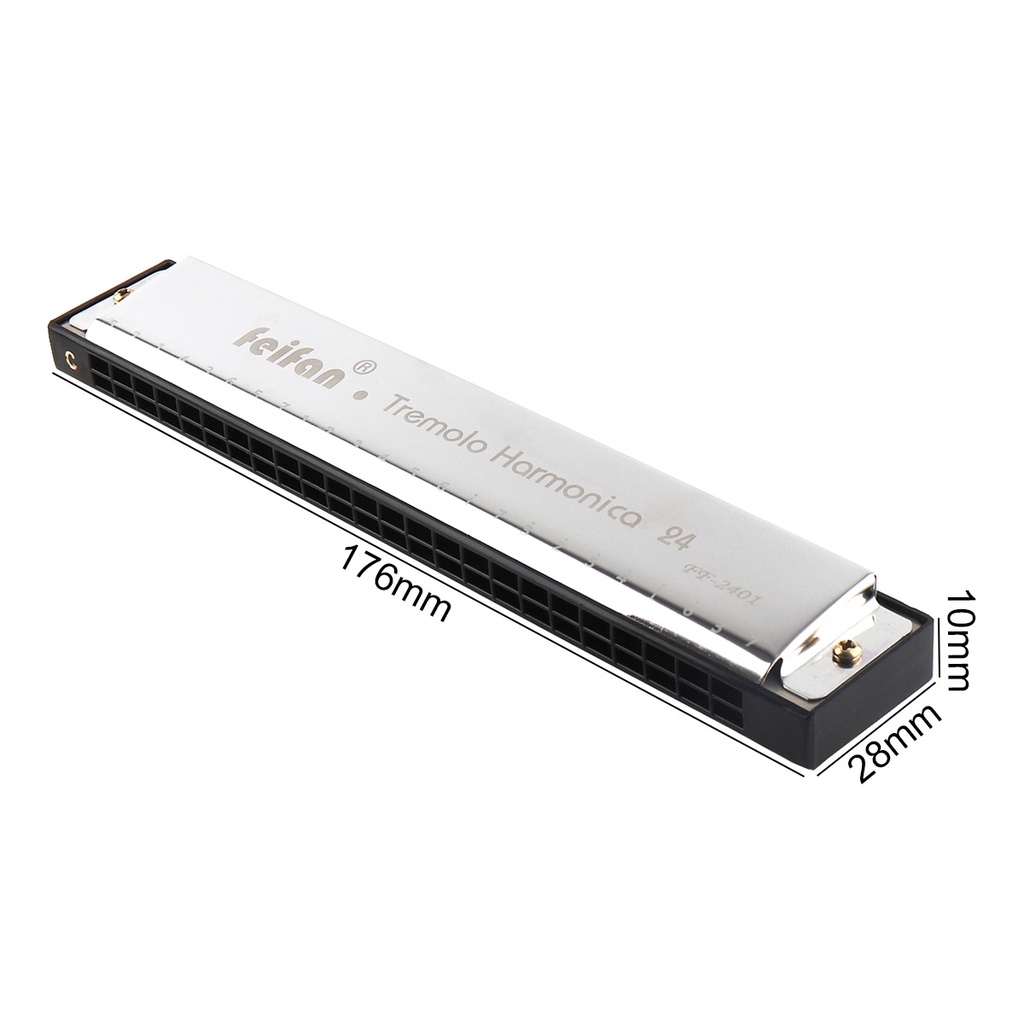 24 Holes 8K Titanium Harmonica Tremolo Tone KeyC Harp Mouth Organ ...
