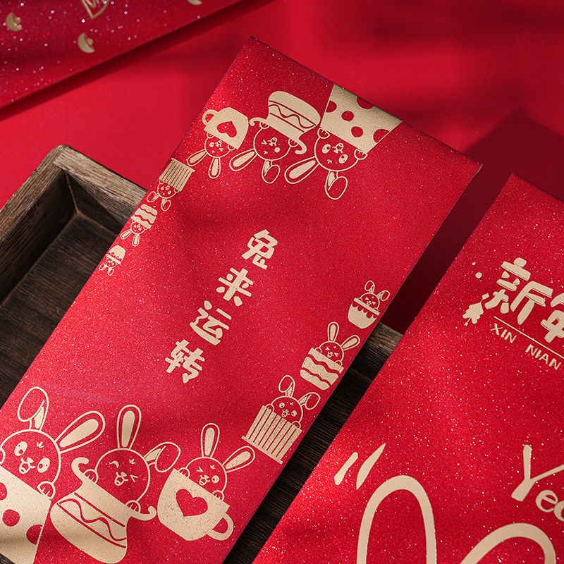 Naievear 6pcs Red Envelope Year Of The Rabbit Cartoon Pattern Best Wish  2023 New Year Bunny Print Red Envelopes For Festival