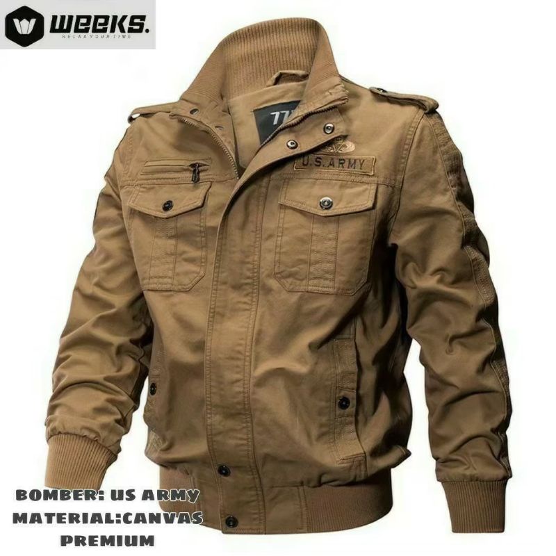 Bomber Jacket Men Canvas US Army Premium Jacket Latest Model Shopee Malaysia