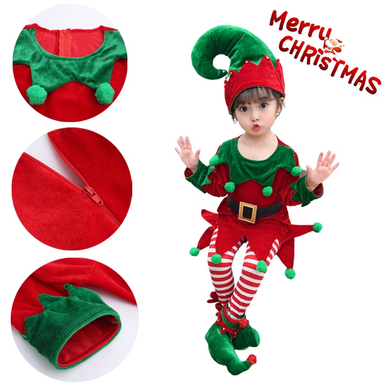 Girls Kids Christmas Elf Costume Christmas Costume Children Clothing ...