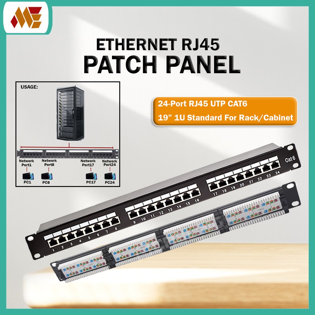 Ethernet RJ45 CAT6 Patch Panel 24 Port UTP with 1U Standard of 19 inch ...