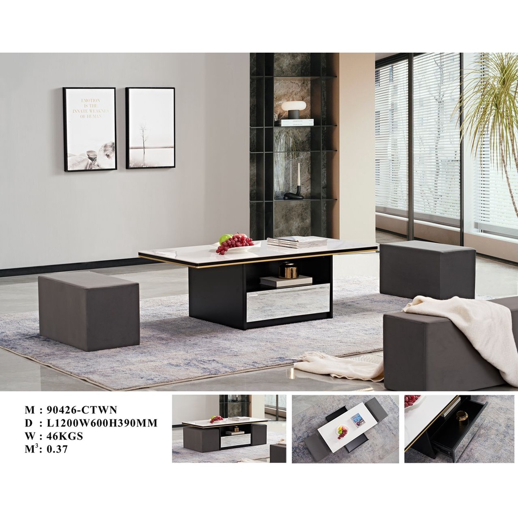 Coffee Table /Modern Design Coffee Table With two stool with ceramic top Shopee Malaysia