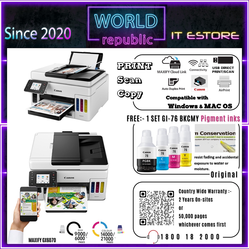 Canon Printer MAXIFY GX6070 Print, Scan, Copy Wireless, Wired LAN