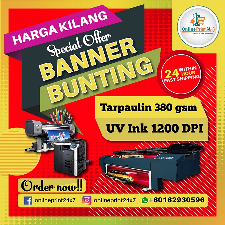 🔥Banner & Bunting Printing Custom Size & Finishing Cetak Iklan