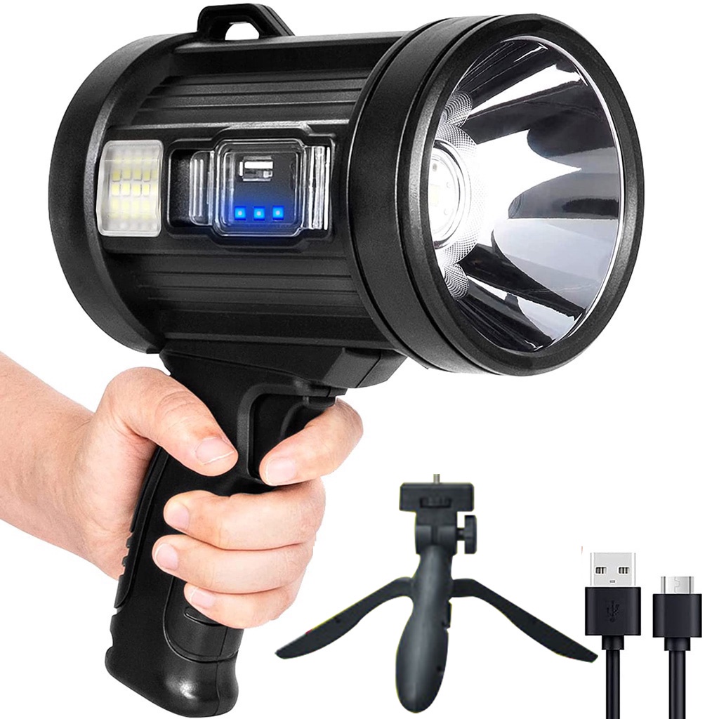 LED Solar Rechargeable Flashlight Search Light 200000 Lumens Portable Handheld Hunting