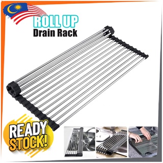 1pc Roll Up Dish Drying Rack For Sink, Triangle Mat Over Sink, Kitchen  Corner Drainer Mat, Foldable Stainless Steel Drain Rack For Kitchen,  Kitchen Ac