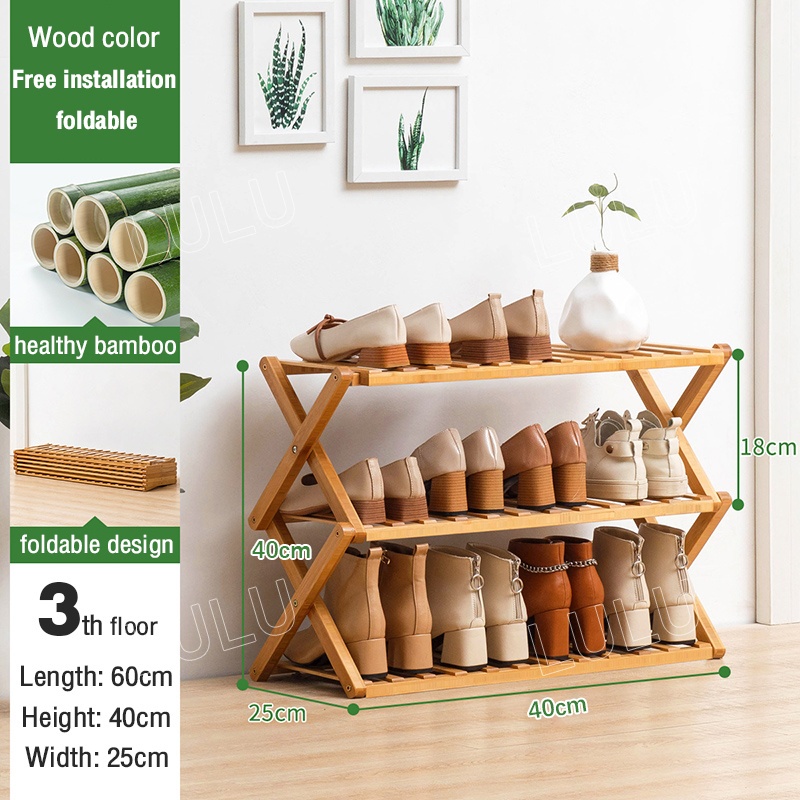 Bamboo Foldable Shoe Rack Wooden Shoe Cabinet Dormitory Shoe Rack Rak Kasut Kayu Rak Kayu Boleh