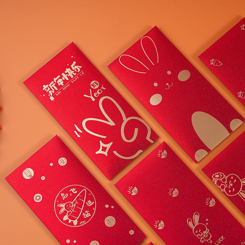 Naievear 6pcs Red Envelope Year Of The Rabbit Cartoon Pattern Best Wish  2023 New Year Bunny Print Red Envelopes For Festival
