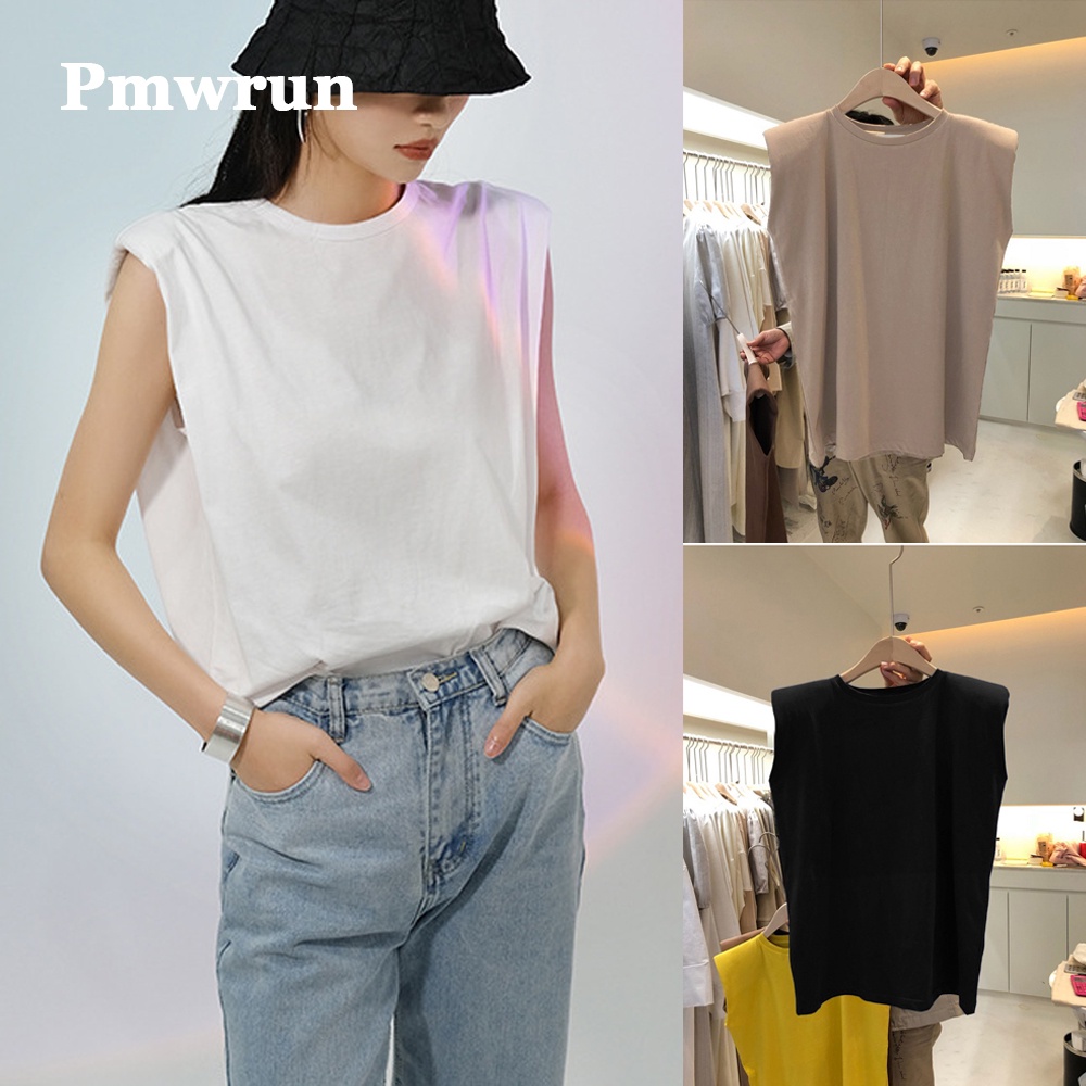 Pmwrun White Sleeveless Loose T-Shirt Summer New Fashion Black Tank Top ...