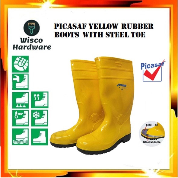 Picasaf Yellow Safety Rain Boots With Steel Toe / Rubber Boots ...