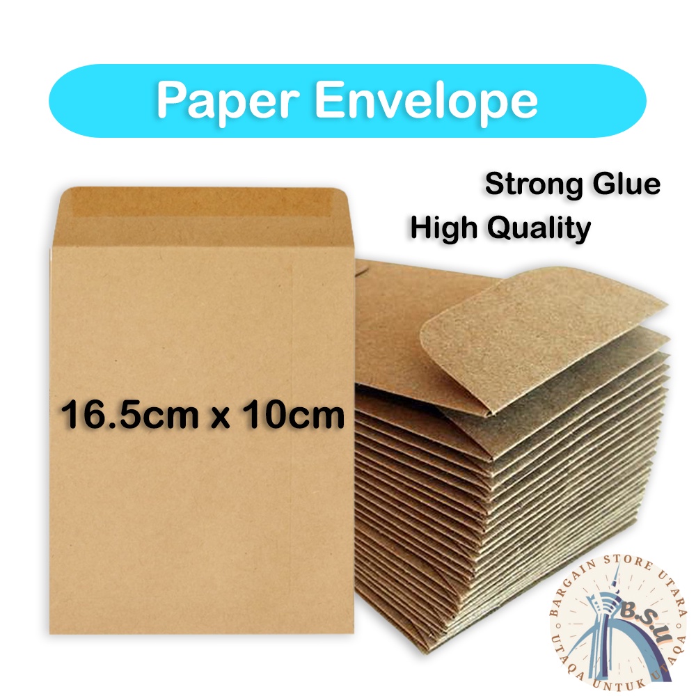 BSU 16.5CM X 10CM Paper Envelope Brown Color Strong Glue Sampul Surat ...