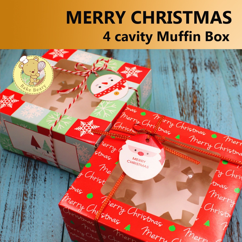 Christmas Cake Box / 4 cavity Muffin Box / Cupcake or whole cake