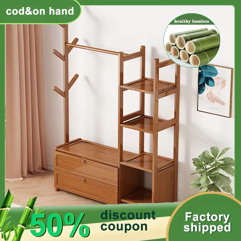Clothes Hanger Rack Wooden Coat Rack with drawer rak baju Floor Coat