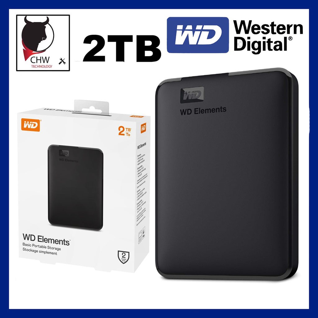 WD ORIGINAL 2TB EXTERNAL HARD DISK WD ELEMENTS BASIC PORTABLE STORAGE ...