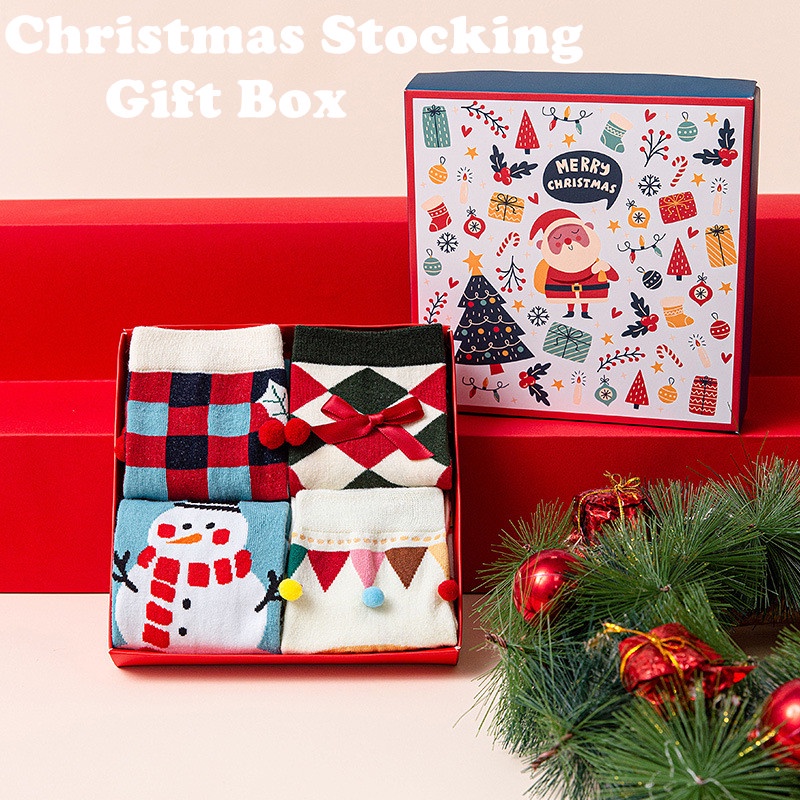 4 Pcs/set Cute ThreeDimensional Christmas Sock Gift Box Christmas
