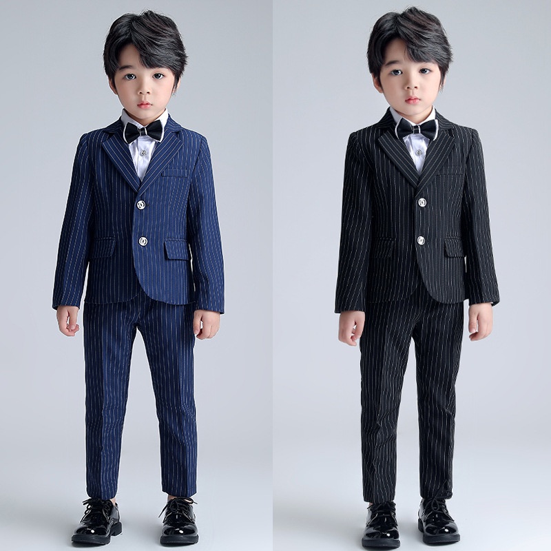 Kids Boys Suit Blazer Pants Bowtie Attire Set Black Blue Formal Tuxedo