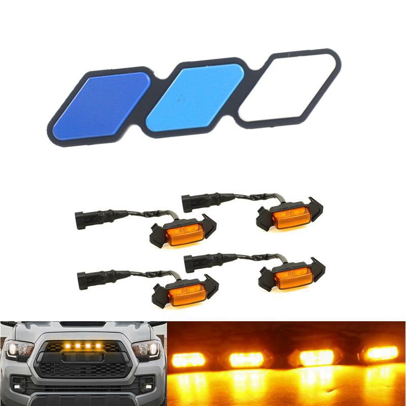 4x Car Front Grille Grill LED Light Smoke Raptor Style Lamp Amber For