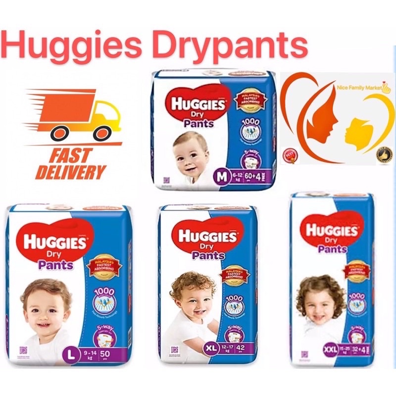 Huggies Dry Pants (M60 /L48 / XL40/ XXL32)-Twin Pack+Gift | Shopee Malaysia