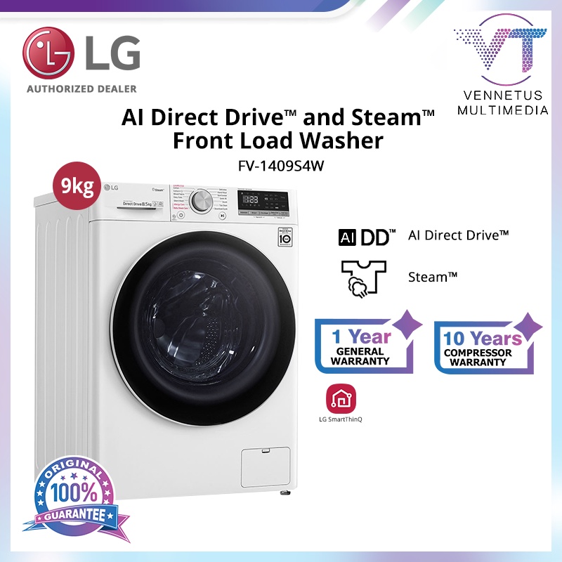 LG 9kg FV1409S4W Front Load Washing Machine with AI Direct Drive Steam