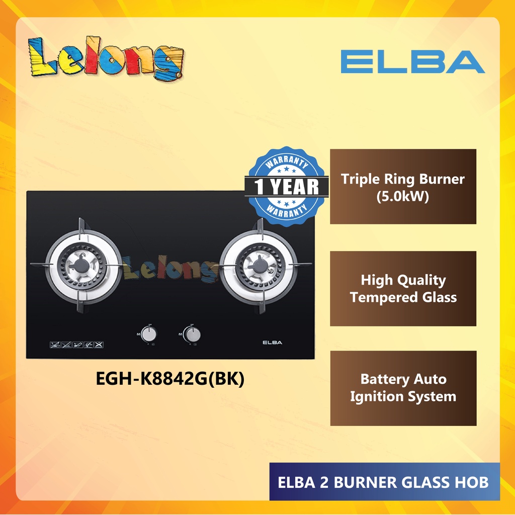 ELBA 2 BURNER BUILTIN GLASS HOB EGHK8842G(BK) EGHK8842G(BK) Shopee