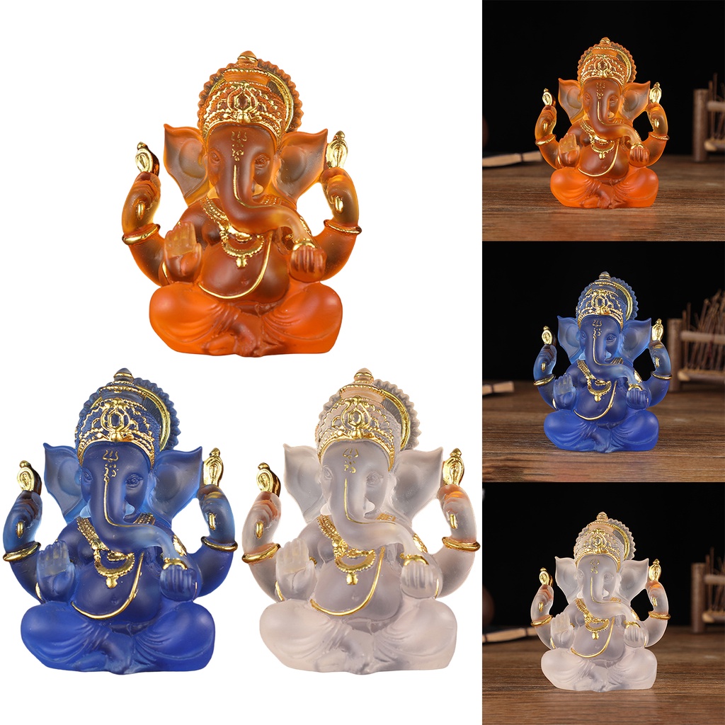 Lord Ganesh Statues Clear Colored Glaze Ganesha Figurine Elephant God Buddha Sculpture for