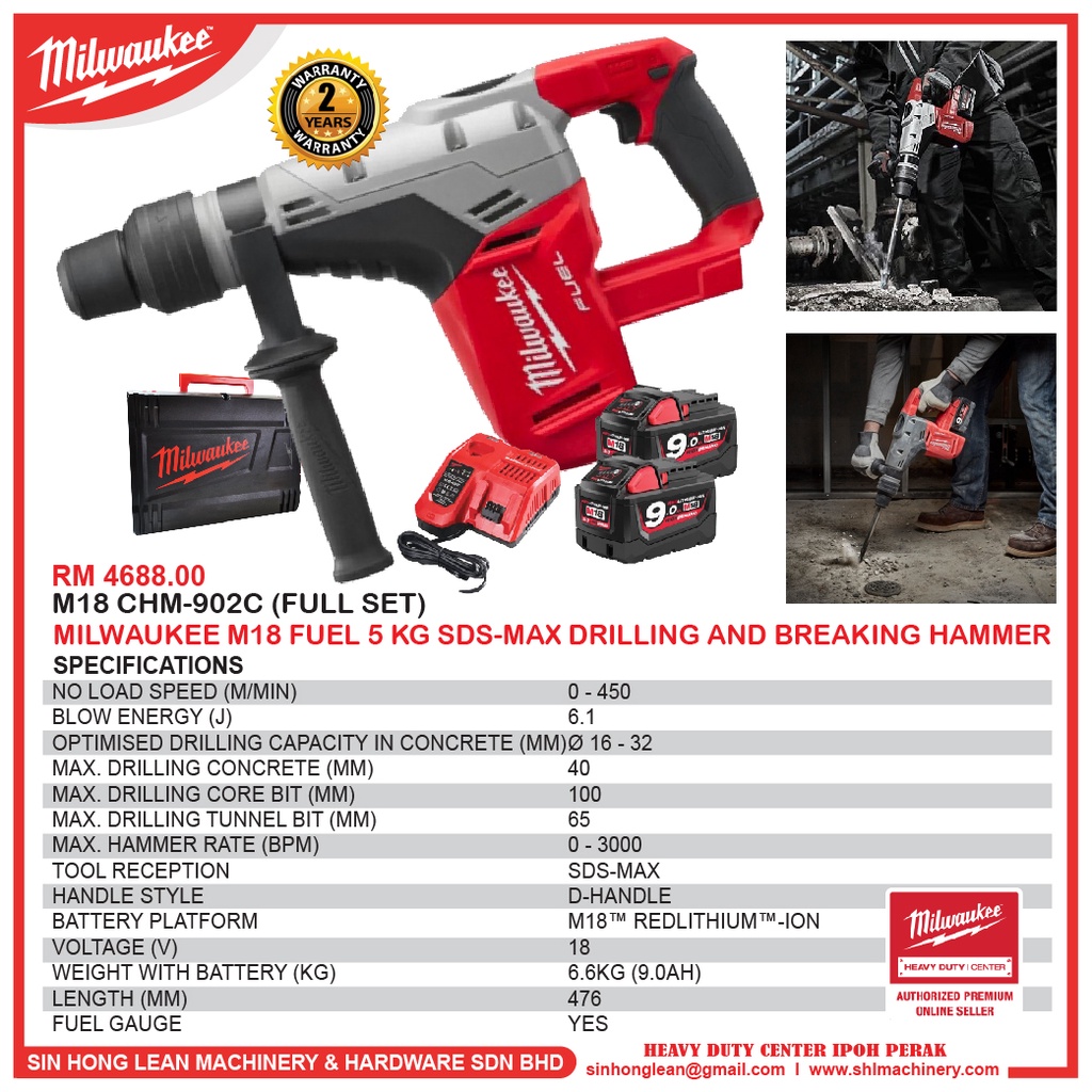 MILWAUKEE M18 CHM 902C FULL SET M18 FUEL 5 kg SDS Max Drilling and Breaking Hammer Drill Shopee Malaysia