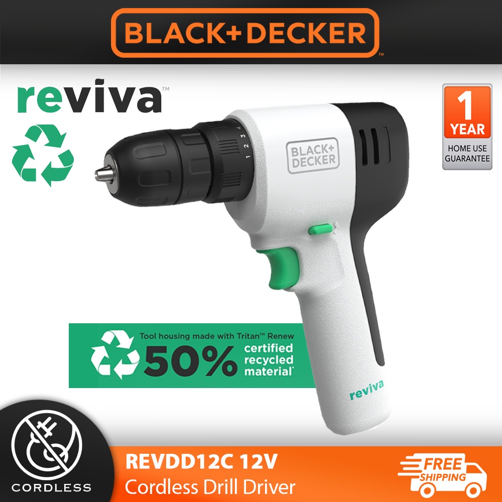 BLACK + DECKER 12V REVIVA Cordless Drill Driver REVDD12C Screwdriving ...