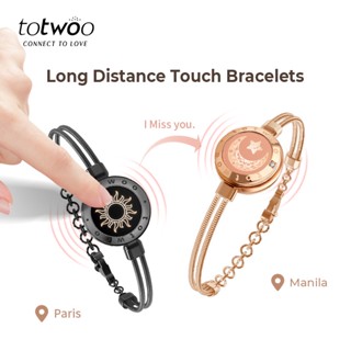 Totwoo Long Distance Touch Bracelets for Couples Relationship Light  up&Vibrate Smart Bracelets Bluetooth Connecting Jewelry-Sun&Moon Milan Rope  Black