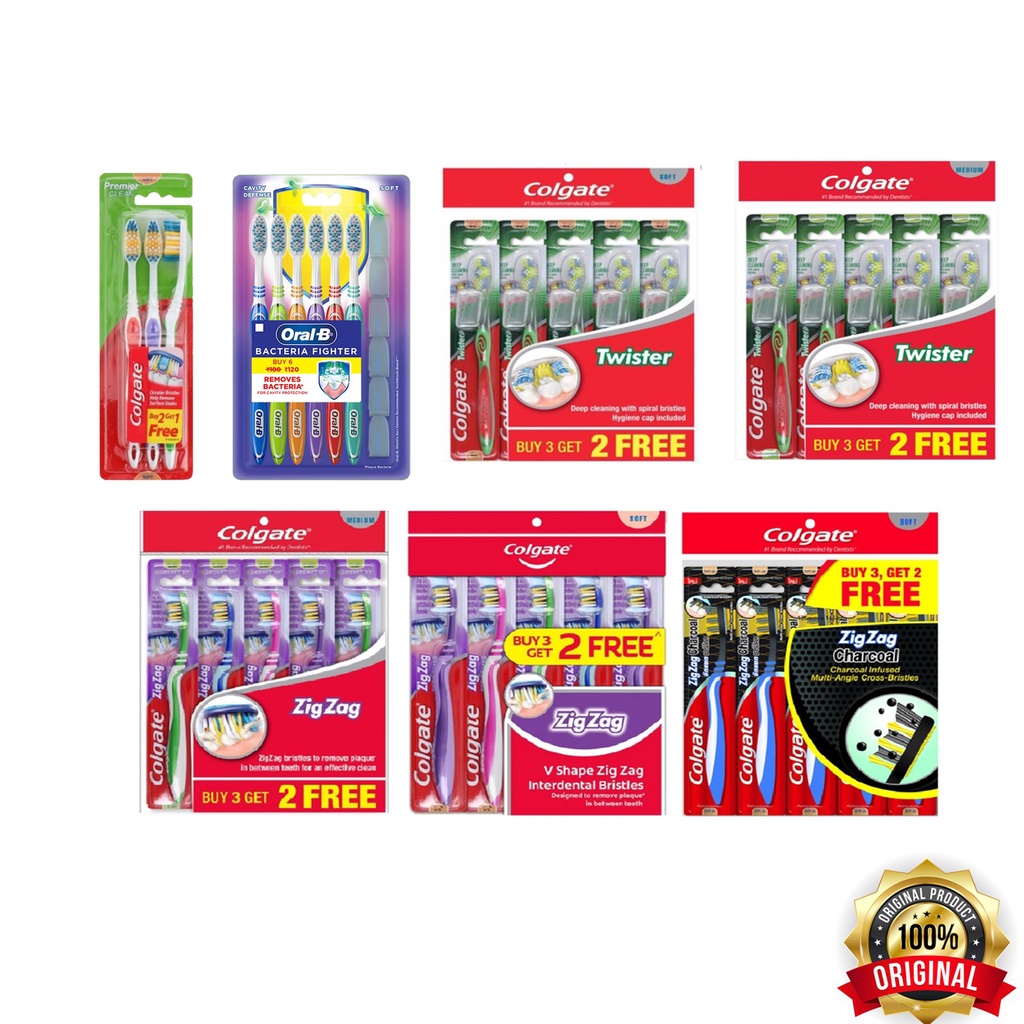 Colgate Toothbrush B2F1 pack /Oral B value pack toothbrush / Berus Gigi Buy 3 Free 2 (5's) Pack