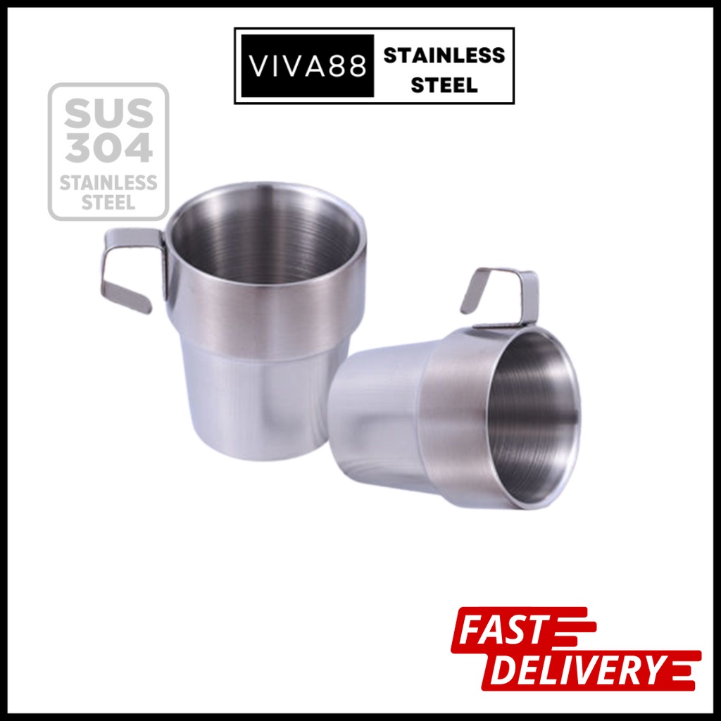 Double Layer Anti-scalding Stainless Steel Cups Plastic Handle Coffee Milk  Mug Tea Drinks Water Cup