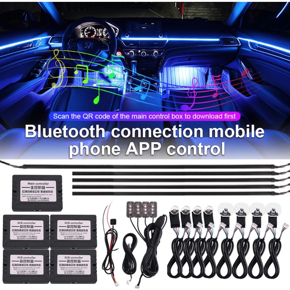 18 in 1 Universal LED Car Ambient Lights 64 Color Interior Acrylic ...
