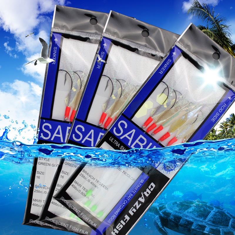 Rainbow Fish Skin 6 Hooks Saltwater String Hook Fishing Lure Bait Rig