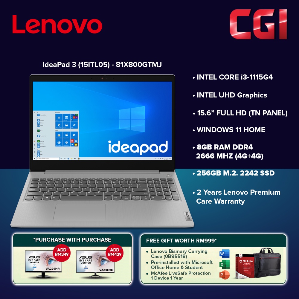 Lenovo 15 6 Ideapad 3 15itl05 Laptop I3 1115g4 8gb Ram 256gb Ssd