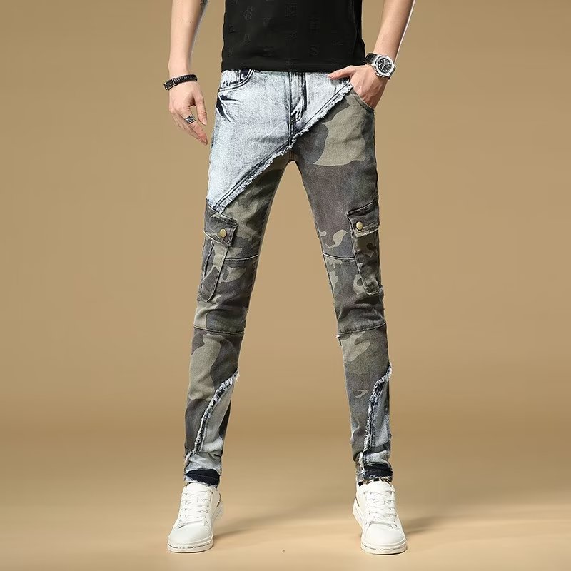 [Ready Stock] Niuzi Pants Men's Stitching Camouflage Jeans Patch Small ...