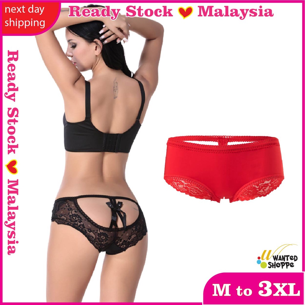 Plus Size Sexy Womens Lace Underwear Open Crotch Panties Seluar Dalam